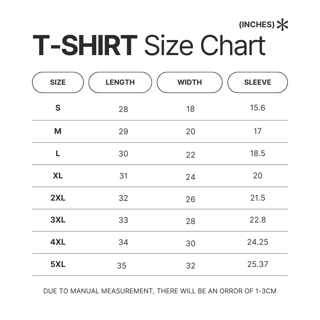 T shirt Size Chart - Iron Maiden Shop